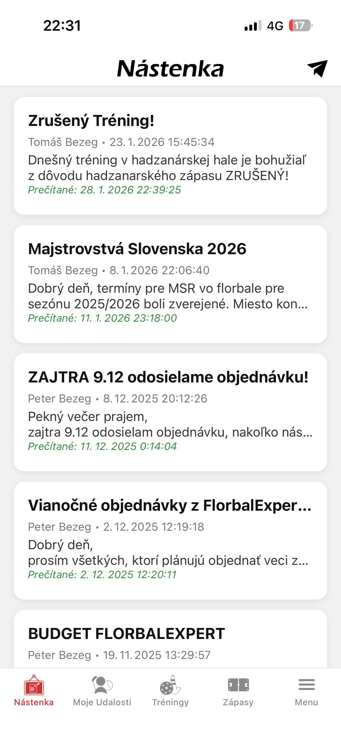 Mockup Ludimus aplikácie – komunikácia a notifikácie